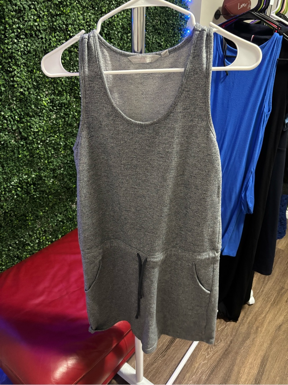 Harmony Balance Gray Sleeveless Drawstring Pocket Tank Dress